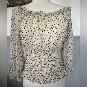 Anthropologie Smocked Waist Flowy Blouse / Small / Ivory and Black / Romantic